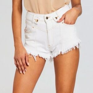 RETROFETE TESSA White Denim Frayed Hem Women's Shorts